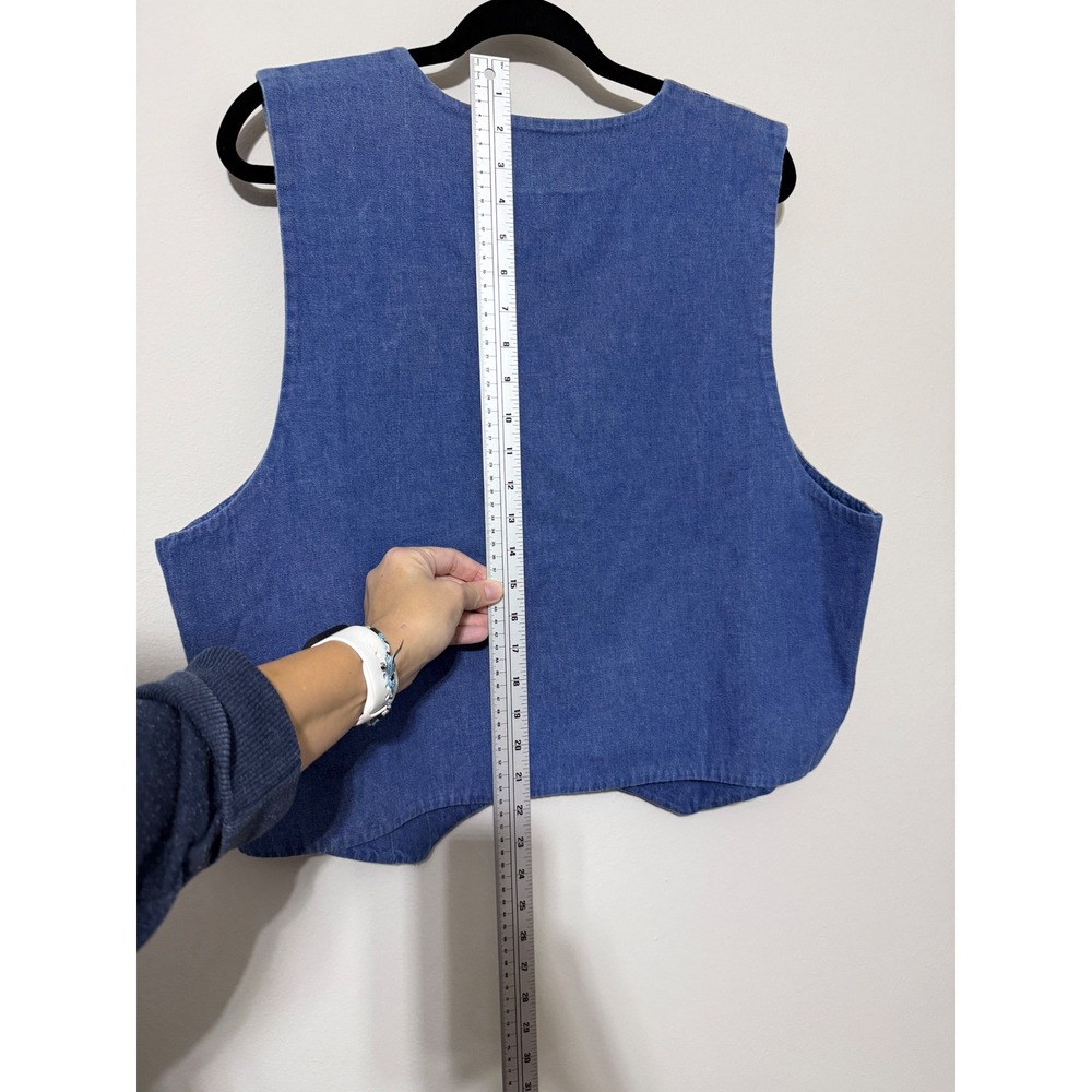 Vintage Floral Tapestry Vest Blue Denim Back Button Front Boho Cottagecore Women - Picture 8 of 14